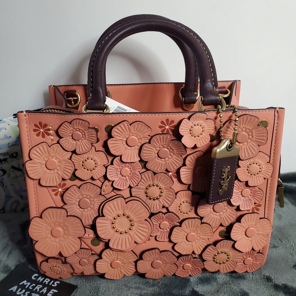 Coral Colorblock Tea Rose 25 Coach Rogue NWT Pink Flowers Tearose